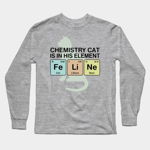 Chemistry Cat - Fe Li Ne Long Sleeve T-Shirt by oddmatter